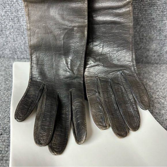 Vintage Henri Bendel long leather gloves black washable made in France sz 6 3/4 - Picture 2 of 11
